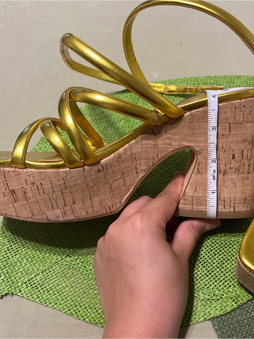 Nine West Metallic Gold Strappy Cork Platform Sandals - Picture 2 of 5